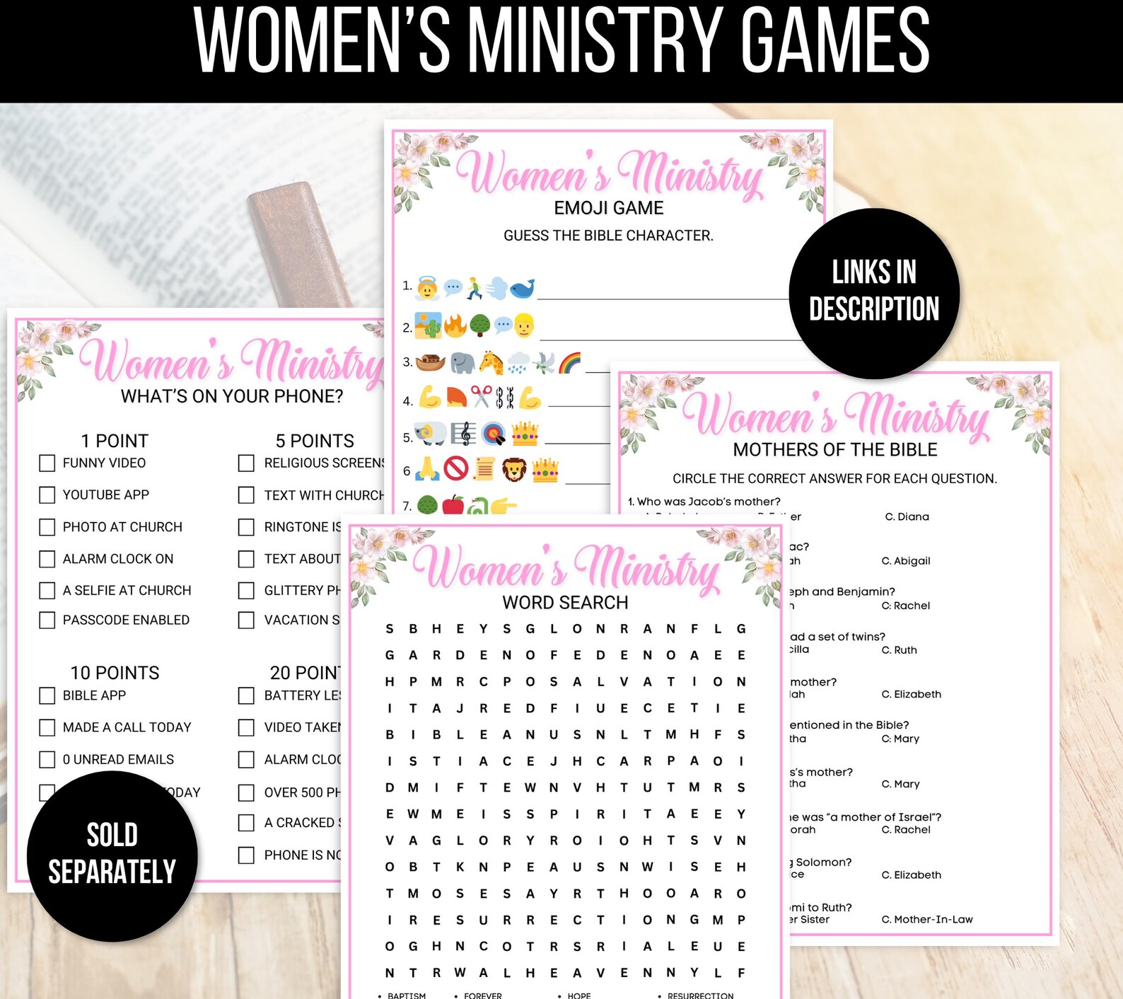 Women's Ministry Bingo, Women's Ministry Games, 50 Church Bingo Cards ...