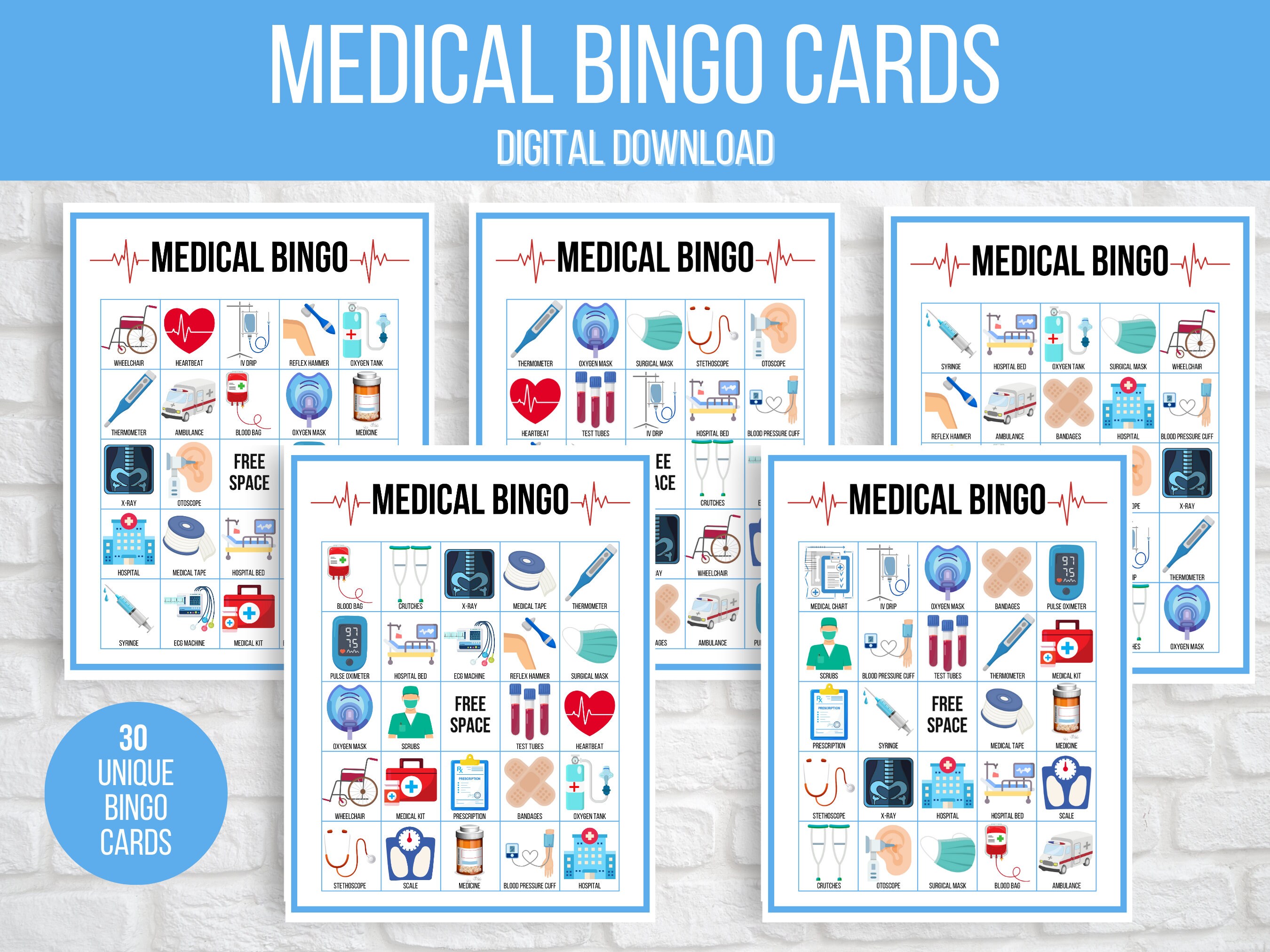 Medical Bingo 30 Printable Medical Bingo Cards Doctor Bingo Etsy