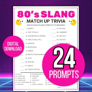 80s Trivia Game, 80s Game, 80s Slang Game, 80s Pop Culture Quiz, Fun 80s Printable, 80s Trivia, 80s Party Games, 80s Culture Game, 80s Quiz