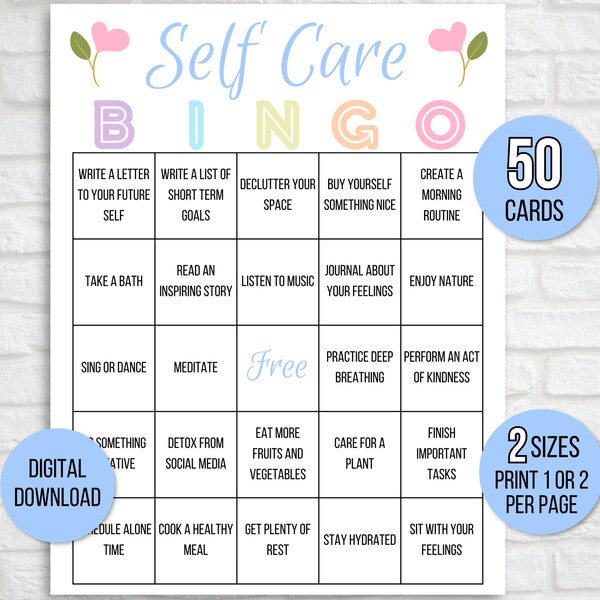 Self Care Bingo, 50 Self Care Bingo Cards, Self Care Challenge, Self Love Challenge, Wellness Bingo, Self Care Checklist, Self Care Activity