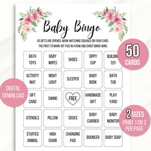 50 Babyparty Bingokarten, Baby Bingo Spielkarten, Baby Geschenk Bingokarten, Babyparty Bingo Spiel, Baby Girl Bingo, Bonus Blankokarte