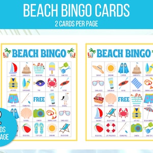 Beach Bingo, Fun in the Sun Bingo, 30 Printable Beach Bingo Cards ...