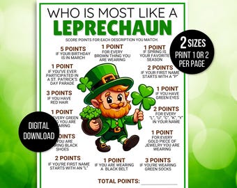 St. Patrick's Day Game, Who is Most Like a Leprechaun Game, St. Patrick's Day Activity, St. Patrick's Day Games for Kids, Leprechaun Game