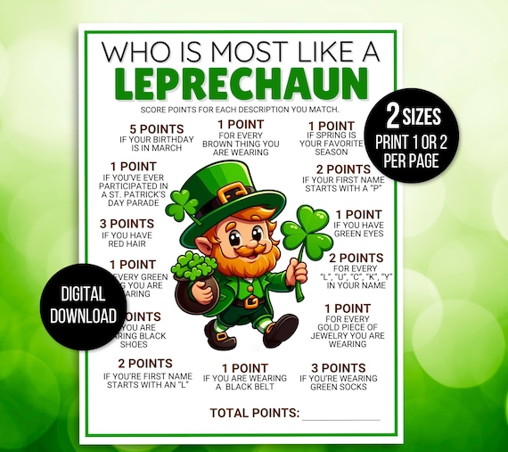 St. Patrick's Day Game, Who is Most Like a Leprechaun Game, St. Patrick's Day Activity, St. Patrick's Day Games for Kids, Leprechaun Game