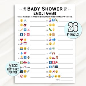 Baby Shower Emoji Game, Emoji Baby Shower Game, Baby Emoji Game, Baby Phrases Emoji Game, Baby Shower Games Printable, Emoji Baby Sprinkle