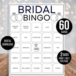 60 bruids bingokaarten, unieke voorgevulde bruids bingospelkaarten, bruiloft bingokaarten, bruids bingospel, bruiloft bingo, spel voor koppels