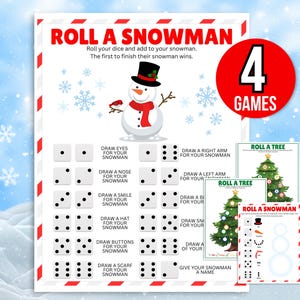 Roll a Snowman Printable, Roll a Christmas Tree, Roll a Dice Bundle, Christmas Games for Kids, Roll a Dice Christmas Bundle, Roll a Snowman