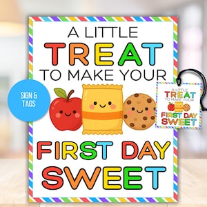 Zurück in der Schule Geschenkanhänger, Zurück in der Schule Zeichen, Süßes Leckerli Geschenkanhänger, Willkommen zurück in der Schule Anhänger, Druckbare Anhänger für den ersten Tag, Lehrer Ersttagsschild