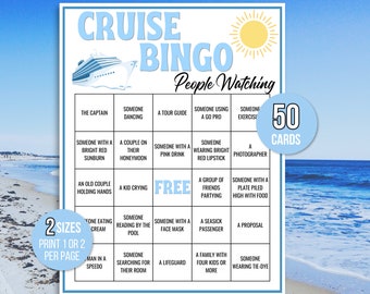 Cruise Bingo, 50 Printable Cruise Bingo Cards, Cruise Ship People Watching Bingo, Cruise Ship Game, Cruise Vacation Game, Family Cruise Game
