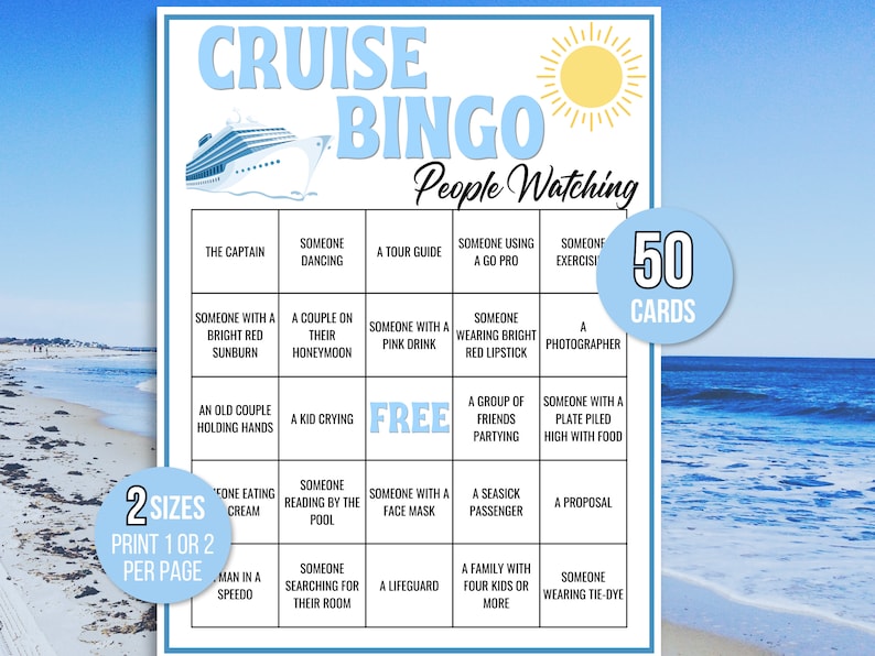 Cruise Bingo, 50 Printable Cruise Bingo Cards, Cruise Ship People Watching Bingo, Cruise Ship Game, Cruise Vacation Game, Family Cruise Game image 1