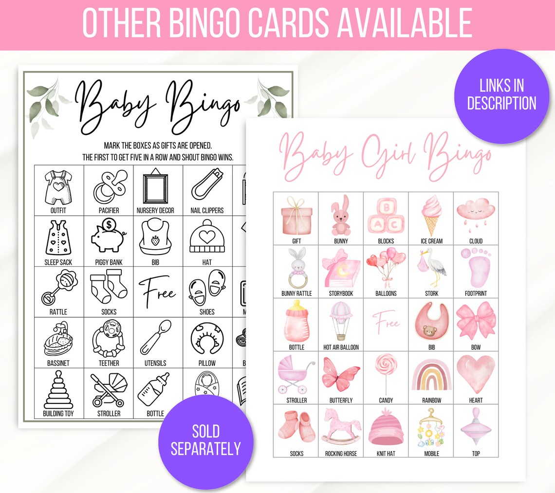 Baby Girl Bingo, Baby Shower Bingo, Baby Girl Shower Printable Game ...