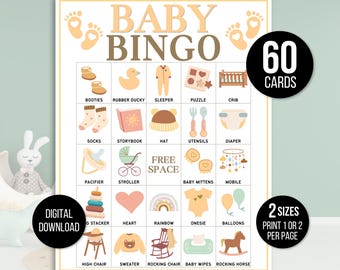 Baby Bingo, 60 Baby Bingo Cards, Baby Shower Bingo, Baby Shower Game, Baby Shower Activity, Printable Baby Bingo, Neutral Baby Bingo
