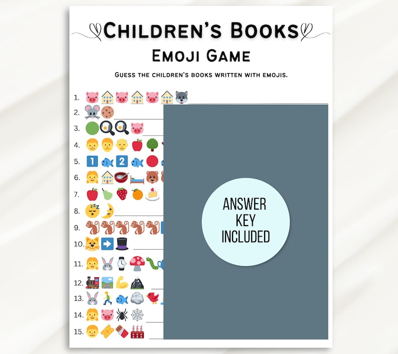 Children's Book Emoji Game, Emoji Children's Book Game, Baby Book Emoji Game, Baby Shower Emoji Game, Emoji Printable, Baby Emoji Game