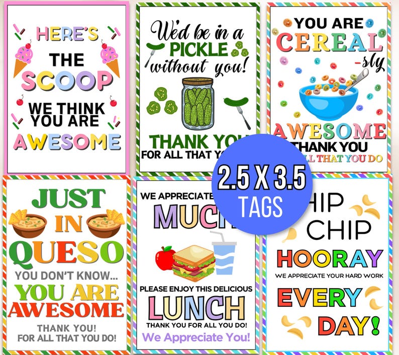 Appreciation Tags, Employee Appreciation Tags, Staff Appreciation Tags, Appreciation Food Tags Bundle, Appreciation Week Tags, Thank You Tag