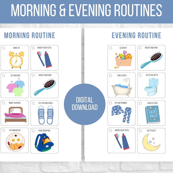 Kids Morning and Evening Routine Charts, Morning Routine for Kids, Evening Routine for Kids, Ready for School Routine, Bedtime Routine