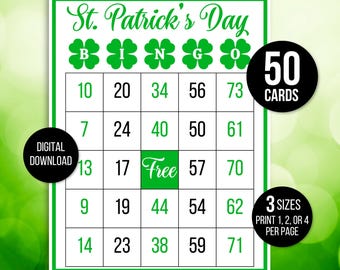 St. Patrick's Day Bingo, 50 St. Patrick's Day Bingo Cards, St. Patrick's Day Activity, St. Patrick's Party Game, St. Paddy's Activity