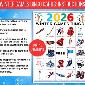 Winter Games Bingo, 50 Winter Games Bingo Cards, Winter Games, Winter Games Activity, Kid's Printable Bingo, Kids Winter Games, Sports Bingo