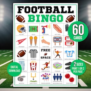 Football Bingo, 60 Unique Printable Football Bingo Cards, Football Game, Football Activity, Kid&#39;s Printable Bingo Game, Kids Football Bingo