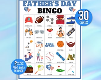 Printable Father's Day Bingo, 30 Father's Day Bingo Cards, Father's Day Activity For Kids, Kids Father's Day Party Game, Classroom Activity