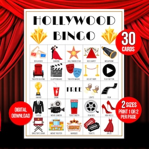 Filmbingo, 30 filmbingokaarten, Hollywoodbingo, filmavondbingo, bioscoopbingo, filmavondfeestspel, filmavondspel, filmspel