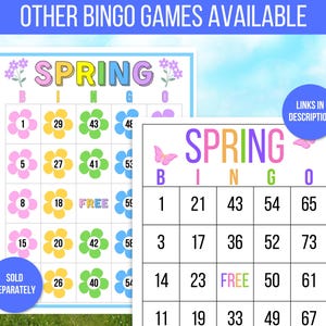 Spring Bingo, 60 Printable Spring Bingo Cards, Spring Party Game, Spring Activity, Spring Game, Springtime Game, Easter Bingo, Easter Game