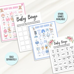 60 cartelle per il bingo del baby shower, cartelle per il gioco del bingo per neonati precompilate uniche, cartelle per il bingo regalo per neonati, gioco del bingo per baby shower, bingo minimalista per neonati 1 immagine 8