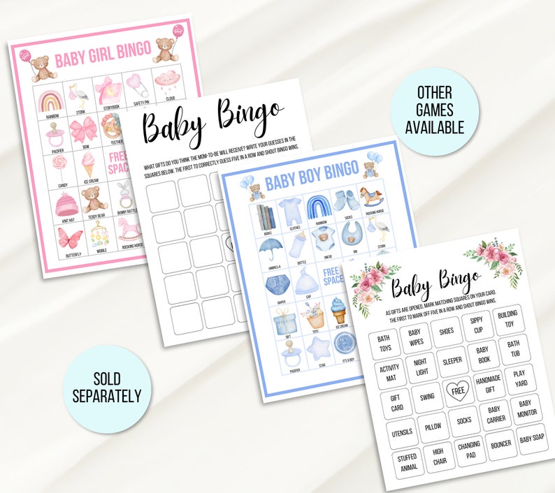 60 cartelle per il bingo del baby shower, cartelle per il gioco del bingo per neonati precompilate uniche, cartelle per il bingo regalo per neonati, gioco del bingo per baby shower, bingo minimalista per neonati 1 immagine 8