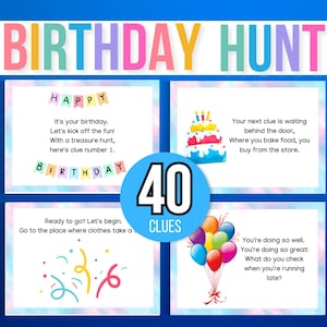 Indoor Birthday Treasure Hunt, Indoor Birthday Scavenger Hunt, 40 Treasure Hunt Birthday Clues, Kids Treasure Hunt Clues, Birthday Printable