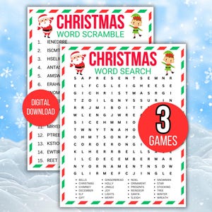 Christmas Word Search, Christmas Word Scramble, Fun Christmas Game, Printable Christmas Game, Christmas Family Game, Christmas Game for Kids