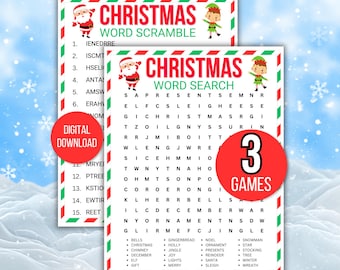 Christmas Word Search, Christmas Word Scramble, Fun Christmas Game, Printable Christmas Game, Christmas Family Game, Christmas Game for Kids