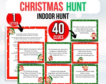 Búsqueda del tesoro navideña, búsqueda del tesoro navideña en interiores, 40 pistas para la búsqueda del tesoro navideña, juegos navideños, búsqueda del tesoro, juego navideño