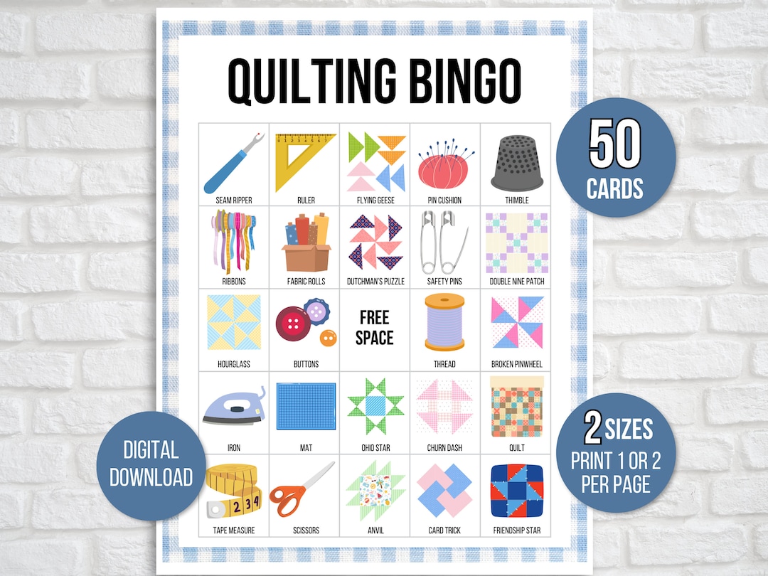 Quilt Bingo, 50 Printable Quilt Bingo Cards, Quilting Bingo, Quilting