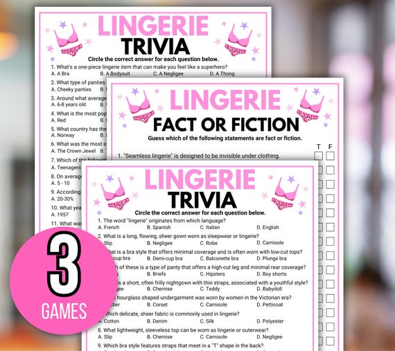 Lingerie Trivia Game, Lingerie Game, Lingerie Party, Bachelorette Party  Game, Bridal Shower Games, Lingerie Shower Game, Ladies Night Games