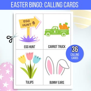 Easter Bingo, 50 Printable Easter Bingo Cards, Easter Activity For Kids, Kids Easter Party Game, Easter Classroom Activity, Easter Game