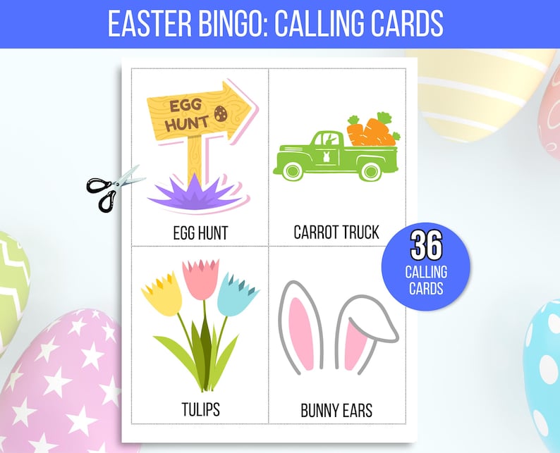 Easter Bingo, 50 Printable Easter Bingo Cards, Easter Activity For Kids, Kids Easter Party Game, Easter Classroom Activity, Easter Game