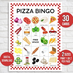 Pizza Bingo, Pizza Party Bingo, 30 Printable Pizza Bingo Cards, Pizza Game, Pizza Activity, Kid's Printable Bingo Game, Pizza Birthday Game