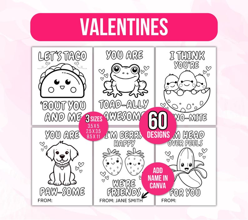 Valentines Coloring Cards, Valentines Day Valentine Cards, Valentine's Cards for Kids, Classroom Valentine Activity, Printable Valentines