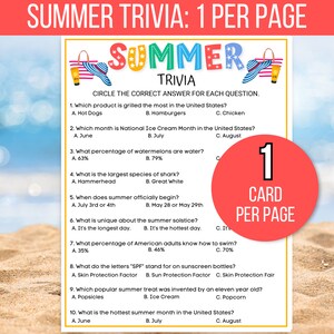 Summer Trivia Game, Summer Trivia Quiz, Printable Summer Game, Summer ...