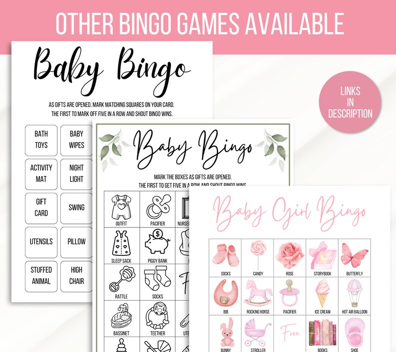 100 Baby Shower Bingo Cards, Baby Girl Bingo Game Cards, Baby Gift ...