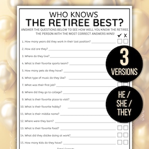 Who Knows the Retiree Best Game, Retirement Games,  How Well Do You Know the Retiree, Coworker Game, Happy Hour Office Party, Office Game