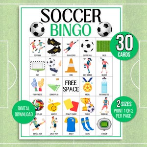 Fußball Bingo, 30 Fußball Bingo Karten, Fußballspiel, Fußball Aktivität, Kinder druckbares Bingo Spiel, Fußball Bingo Spiel für Kinder, Kinder Fußballspiel