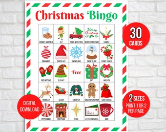 Christmas Bingo, 30 Christmas Bingo Cards, Christmas Activity, Kids Christmas Party Game, Christmas Classroom Activity, Cute Christmas Bingo