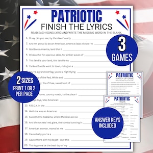 Patriotic Finish the Lyrics, 4th of July Party Game, Fun Patriotic Game, Printable Patriotic Music Game, Patriotic Game, Veterans Game