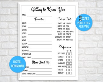 Get to Know You Printable, Get to Know My Team Survey, All About Me Survey, All About My Teacher, Employee Gift Idea Worksheet, Favorites