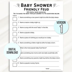 Baby Shower Family Feud Game, Friendly Feud Baby Shower Game, Baby Family Feud Game, Baby Shower Games Printable, Baby Sprinkle Games, Baby