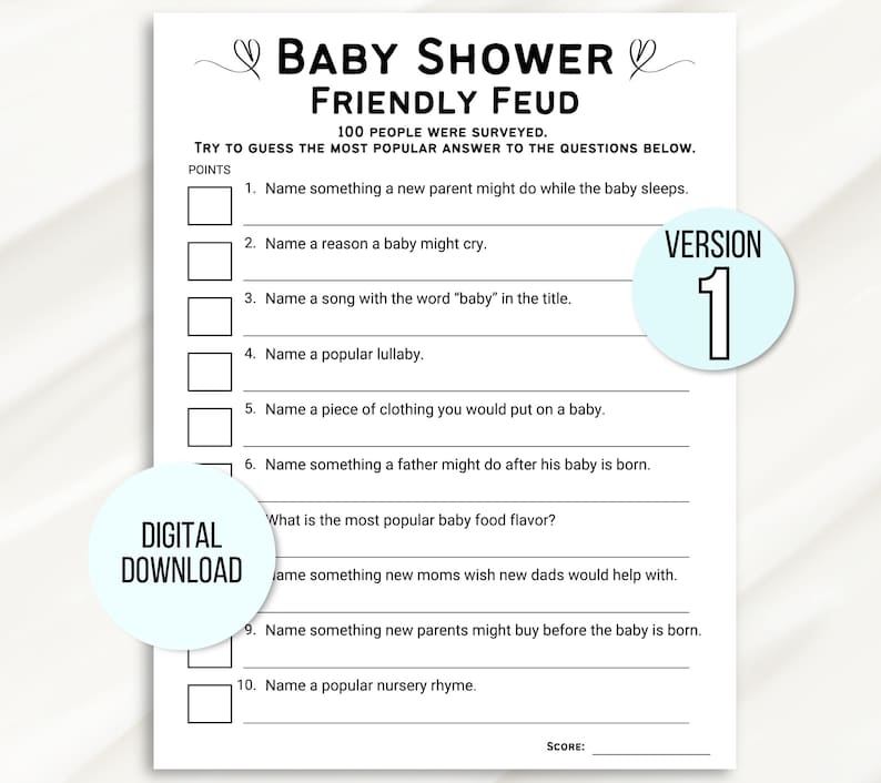 Baby Shower Family Feud Game, Friendly Feud Baby Shower Game, Baby Family Feud Game, Baby Shower Games Printable, Baby Sprinkle Games, Baby