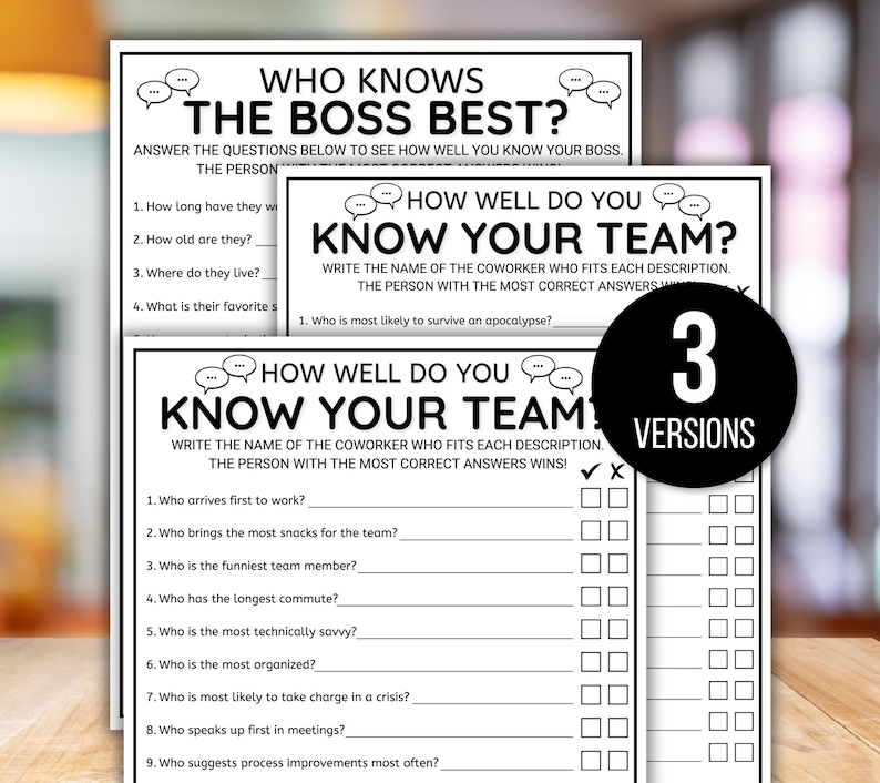 Office Games, Team Building Games, How Well Do You Know Your Team, Coworker Games, Happy Hour Office Party, How Well Do You Know Your Boss