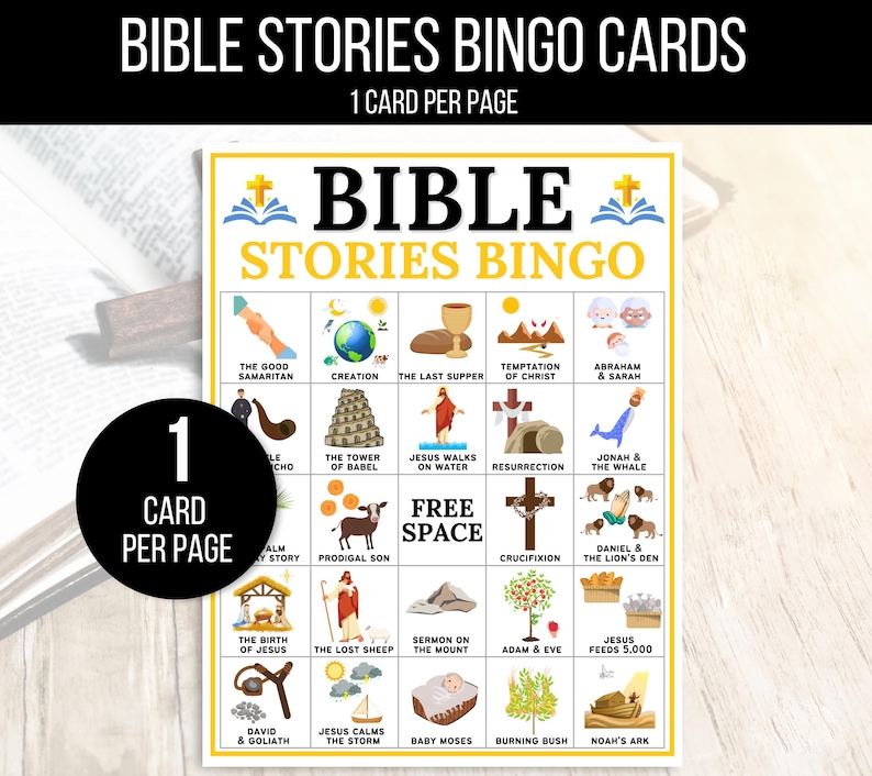 Bible Bingo, Bible Stories Bingo, 50 Bible Bingo Cards, Bible Activity For Kids, Bible Activity, Sunday School Bingo,  Bible Stories Game