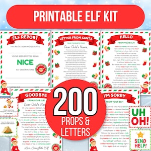 Kit de elfo imprimible, Carta de bienvenida del elfo, Cartas de elfo editables, Carta de bienvenida del elfo (primera vez), Carta de bienvenida del elfo (¡He vuelto!), Carta de despedida, Accesorios de elfo