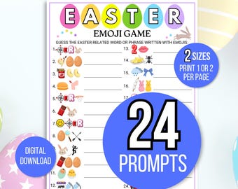 Juego de emojis de Pascua, juego de emojis de Pascua, juego de emojis de Pascua, divertido juego de Pascua, imprimible divertido de Pascua, juego de Pascua para niños, juego de Pascua para adultos